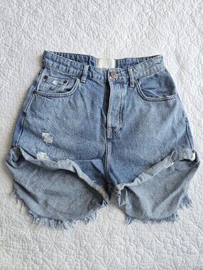 One Teaspoon High Waist Bandit Frayed Distressed Denim Jean Shorts
